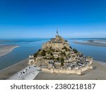 Aerial view, France, Normandy, Salt marshes,  Mont-Saint-Michel monastery and abbey, Le Mont-Saint-Michel