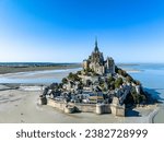 Aerial view, France, Normandy, Salt marshes,  Mont-Saint-Michel monastery and abbey, Le Mont-Saint-Michel