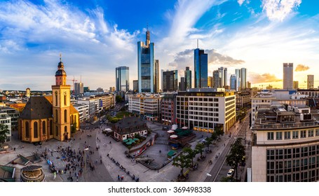 Aerial View Of Frankfurt With Hauptwachen, Germany In A Summer Day