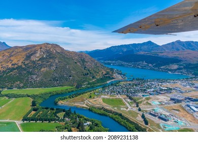 Aerial view of Frankton district of Queenstown in New Zealand