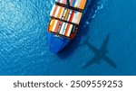 Aerial view of the freight shipping transport system cargo ship container. international transportation Export-import business, logistics, transportation industry concepts