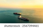 Aerial view of the freight shipping transport system cargo ship container. international transportation Export-import business, logistics, transportation industry concepts