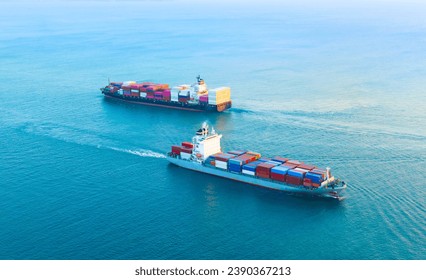 Aerial view of the freight shipping transport system cargo ship container. international transportation Export-import business, logistics, transportation industry concepts - Powered by Shutterstock