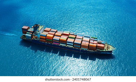 Aerial view of the freight shipping transport system cargo ship container. international transportation Export-import business, logistics, transportation industry concepts - Powered by Shutterstock