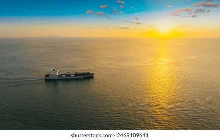Aerial view of the freight shipping transport system cargo ship container. international transportation Export-import business, logistics, transportation industry concepts - Powered by Shutterstock