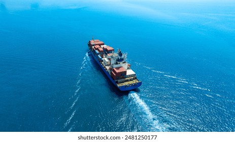 Aerial view of the freight shipping transport system cargo ship container. international transportation Export-import business, logistics, transportation industry concepts - Powered by Shutterstock