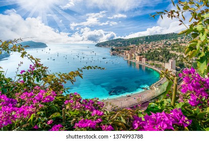 Aerial view of French Riviera coast with medieval town Villefranche sur Mer, Nice region, France - Shutterstock ID 1374993788