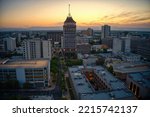 Aerial View of the Fresno, California Skyline at Dusk