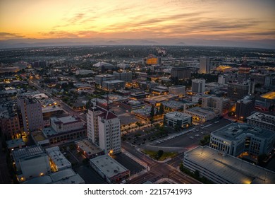 Aerial View of the Fresno, California Skyline at Dusk - Powered by Shutterstock
