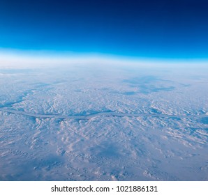 Aerial View Of Frozen Lake Over The Artic