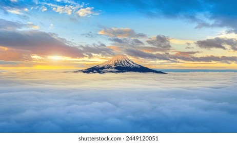 Aerial view of Fuji mountain and morning mist at sunrise, Japan. - Powered by Shutterstock