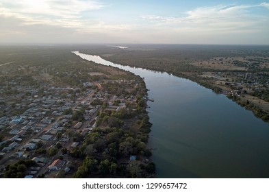 Aerial view of Gambia river at Janjanbureh