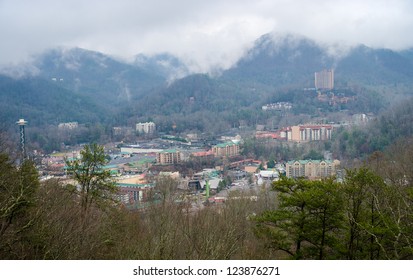 Aerial View Of Gatlinburg During Winter Time