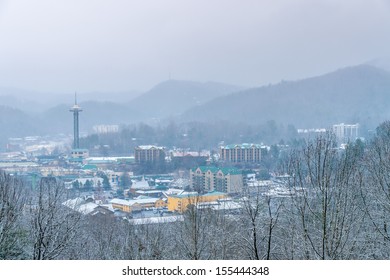 Aerial View Of Gatlinburg During Winter Time