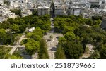 Aerial view of the gazebo in Giuseppe Garibaldi public gardens in Lecce, Puglia, Italy. It is a green area with trees and flowerbeds in the historic center of the apulian city.