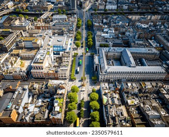Aerial view of General Post office of Dublin on O'Connell Street, Dublin, Ireland