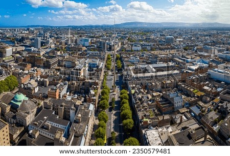 Aerial view of General Post office of Dublin on O'Connell Street, Dublin, Ireland