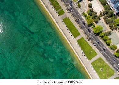 Aerial view of  Geneva city leman lake waterfront in Switzerland