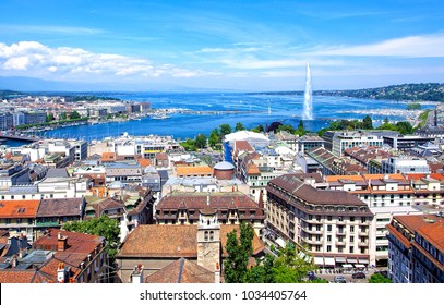 Aerial View Of Geneva And The Jet D'Eau