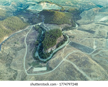 Aerial view of Genil river’s meanders. Andalusian landscapes. - Shutterstock ID 1774797248