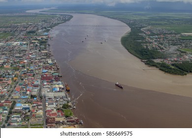 Aerial View To Georgetown City The Capital Of Guyana And Dirty Demerara River