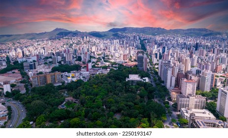 Aerial view of Américo Renné Giannetti Park, Belo Horizonte, Minas Gerais, Brazil. City center. - Shutterstock ID 2250193147