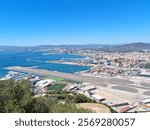 Aerial view of Gibraltar airport with the Conception Line in the background
