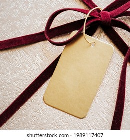 Aerial view of gift box with a tag mockup