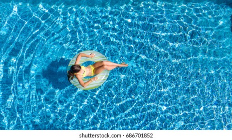 Aerial Top View Woman Swimming Pool Stock Photo (Edit Now) 746406388