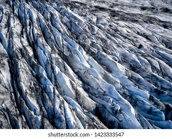 Aerial view of glacier from above, ice texture landscape, beautiful nature ice background from Iceland