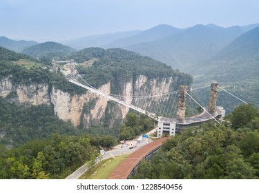 Aerial View Of Glass Bottom Bridge Zhangjiajie China