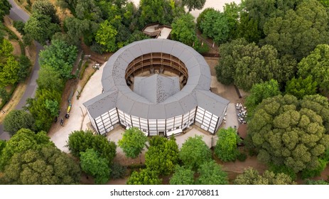 Aerial view of the Globe Theater, a Shakespearean theater in Rome, Italy, faithful replica of the Globe Theater in London, the most famous theater of the Elizabethan period.