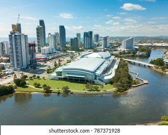 An Aerial View Of The Gold Coast Convention And Exhibition Centre (GCCEC) And Broadbeach Skyline - Gold Coast, Queensland, Australia - 5 January 2018