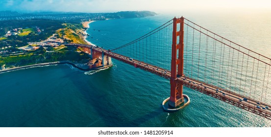 Aerial view of the Golden Gate Bridge in San Francisco, CA - Powered by Shutterstock