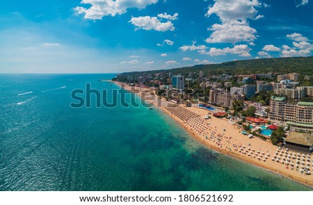 Aerial view of Golden Sands beach resort , Zlatni Piasacithe near Varna, Bulgaria