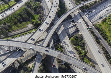 Aerial View Of The Golden State 5 And 118 Freeway Interchange In Los Angeles California.