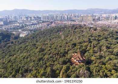 Aerial View Of The Golden Temple Park In Jindian Park, Kunming - China