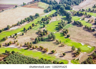 Aerial View Of A Golf Course In The North German Heath Landscape.