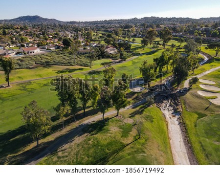 Aerial view of golf in upscale residential neighborhood during autumn season, Rancho Bernardo, San Diego County, California. USA.  Foto d'archivio © 