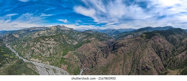 Aerial view of the gorges de Dalius at the entrance of the Parc national du Mercantour in the French Alps - Shutterstock ID 2167803903
