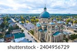 Aerial View of Grand Cathedral with Green Dome in Suburban Milwaukee