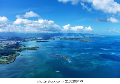 Aerial view of Grand Cul de Sac Marin, Baie Mahault, Basse-Terre, Guadeloupe, Lesser Antilles, Caribbean.Unesco Biosphere Reserve is famous for its extraordinary beauty and wealth of flora and fauna.