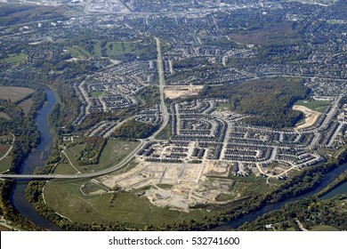 Aerial View Of The Grand River South Neighborhood In Kitchener, Ontario Canada 