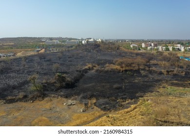 Aerial View Of Grassland Area After The Wild Fire