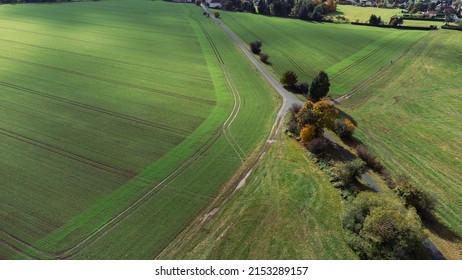 An Aerial View Of The Grassy Big Field In The Countryside