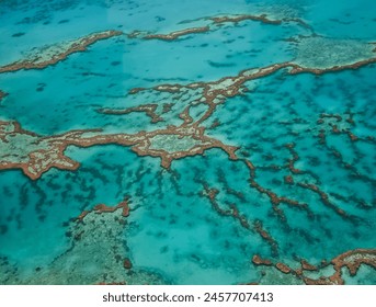 Aerial view of Great Barrier Reef coral reef structure in Whitsundays, Aerilie beach, Queensland, Australia - Powered by Shutterstock