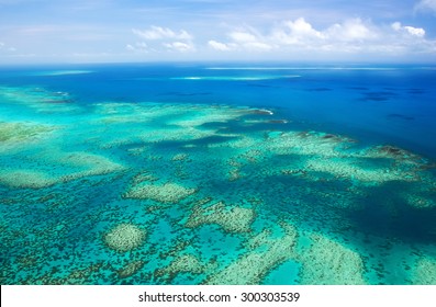 Aerial view of a great barrier reef - Shutterstock ID 300303539