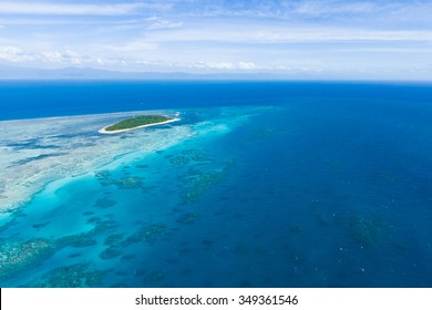 Aerial View Of Great Barrier Reef With Green Island, Queensland, Australia