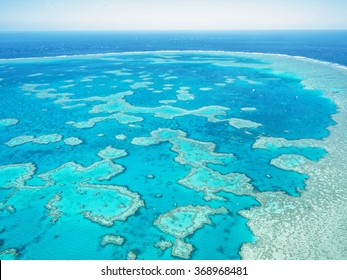 Aerial View Of Great Barrier Reef In Whitsundays, Queensland, Australia