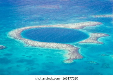 Aerial View Of The Great Blue Hole Of The Coast Of Belize